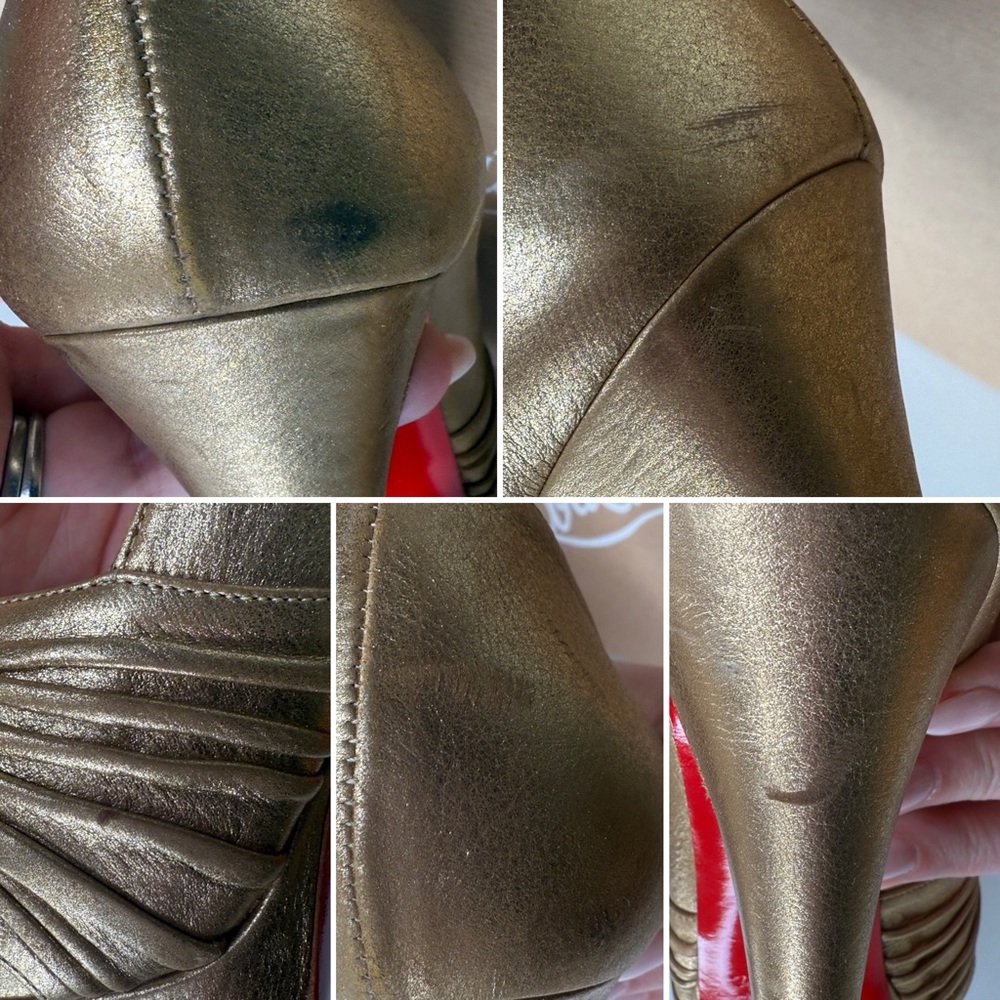 Christian Louboutin Aborina 150 Gold Lamé Platform Peep Toe Heels (Size 39.5) - Picture 11 of 14